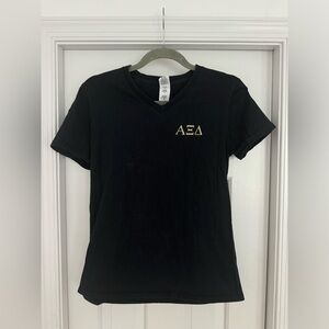 Alpha Xi Delta Black and Gold V-Neck Tee